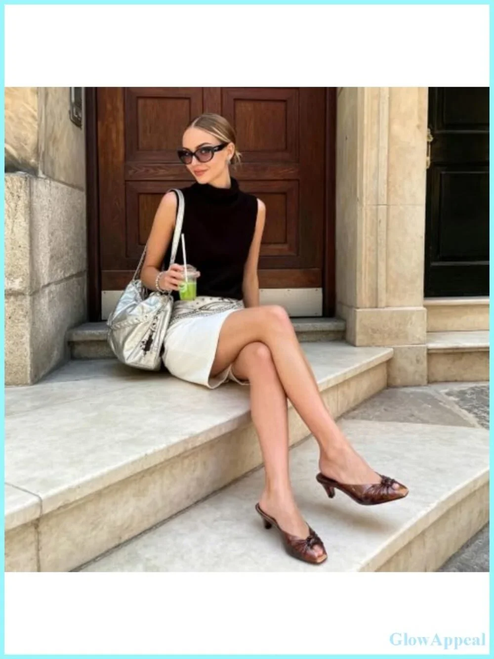 Women's Clear PVC Kitten Heel Mules Slip On Square Toe Twist Knot Jelly Sandals